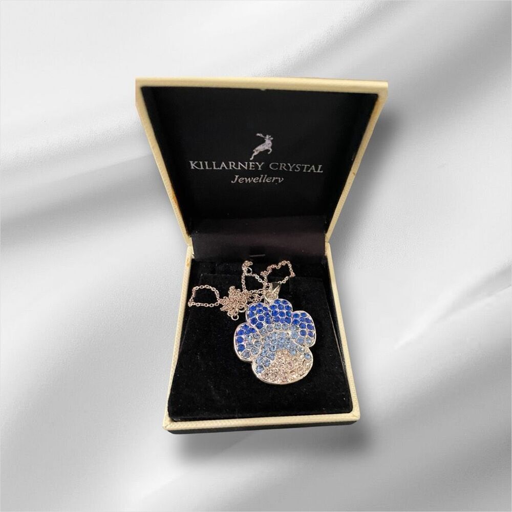 Killarney Crystal Paw Print Pendant Necklace Blue And Clear Crystals